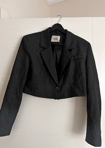 Düğmeli Gri Mini Etek - Crop Çeket takım - Görsel 3