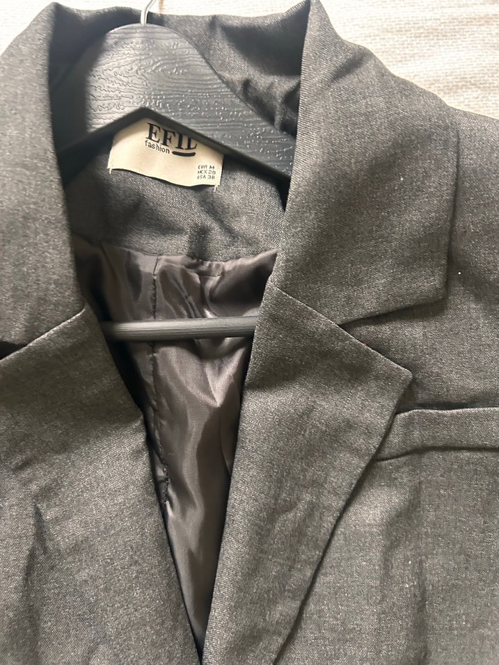 Düğmeli Gri Mini Etek - Crop Çeket takım - Görsel 5