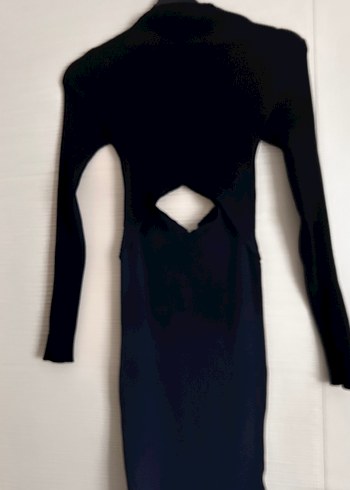 Lacivert Kadın Bel dekolteli Boğazlı Triko Elbise - Görsel 2