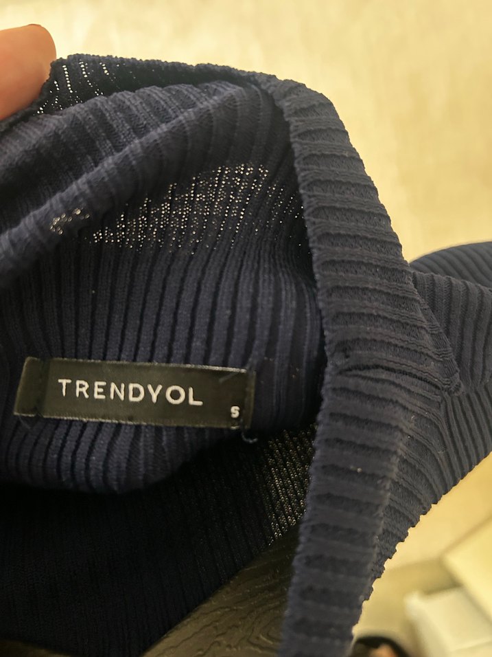 Lacivert Kadın  Bel dekolteli Boğazlı Triko Elbise - Görsel 5