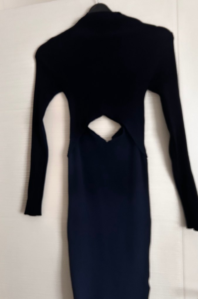 Lacivert Kadın  Bel dekolteli Boğazlı Triko Elbise - Görsel 2