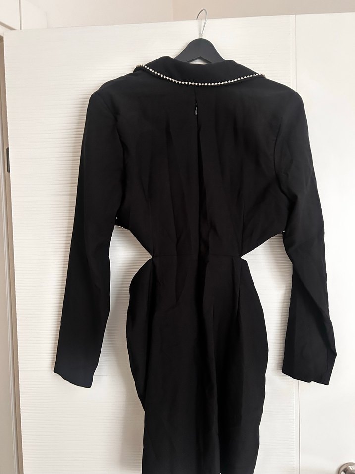 Taşlı , bel dekolteli Siyah normal boy  Kadın Elbise - Görsel 2