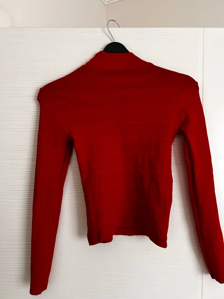 Kırmızı Yarım Yaka Uzun Kollu Mini Kazak - Görsel 2