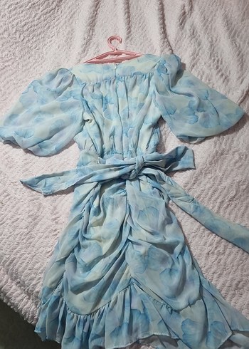 Mavi Bağlama Desenli Bohem Elbise - Görsel 2