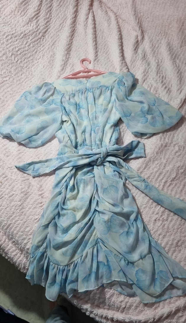 Mavi Bağlama Desenli Bohem Elbise - Görsel 2