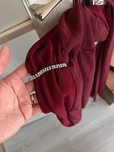 Taşlı büzgülü abiye şifon şal - Görsel 2