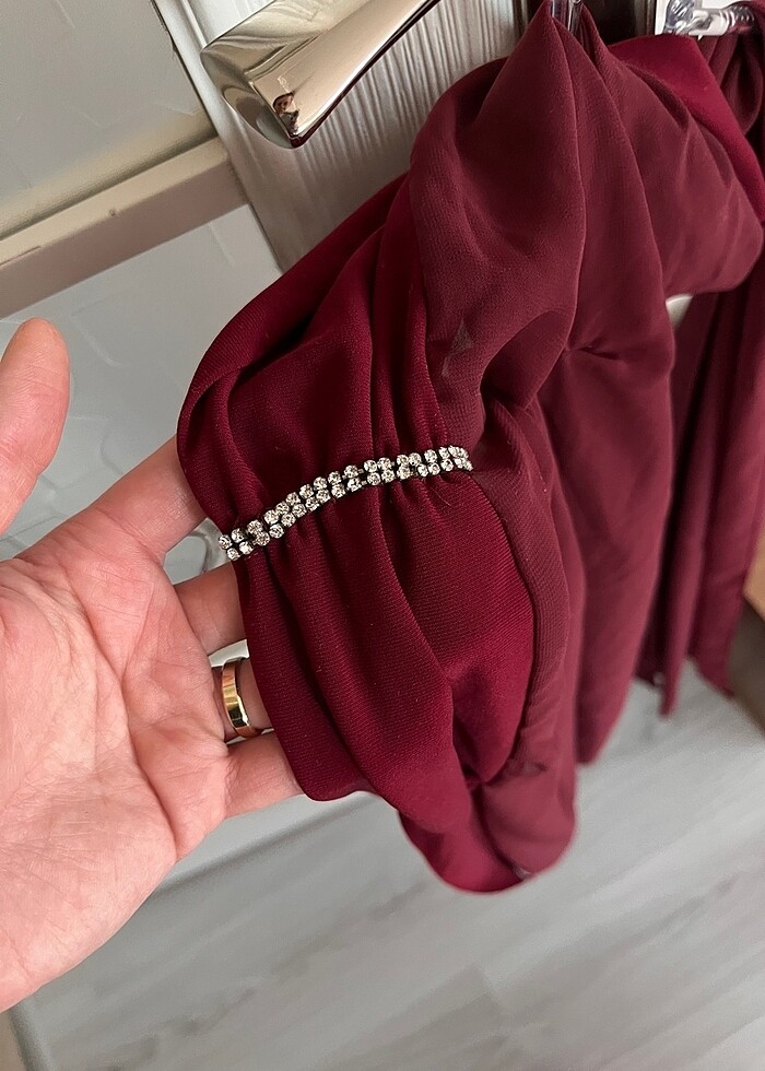 Taşlı büzgülü abiye şifon şal - Görsel 2