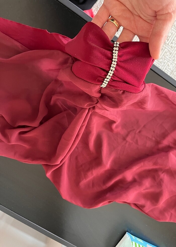 Taşlı büzgülü abiye şifon şal - Görsel 4