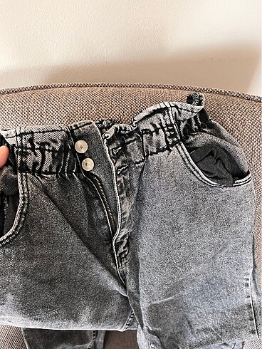 Füme beli bileği lastikli kot pantolon