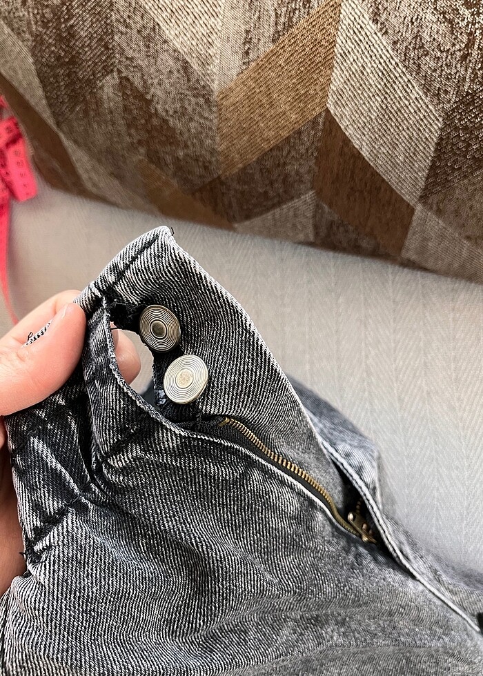 Füme beli bileği lastikli kot pantolon - Görsel 3