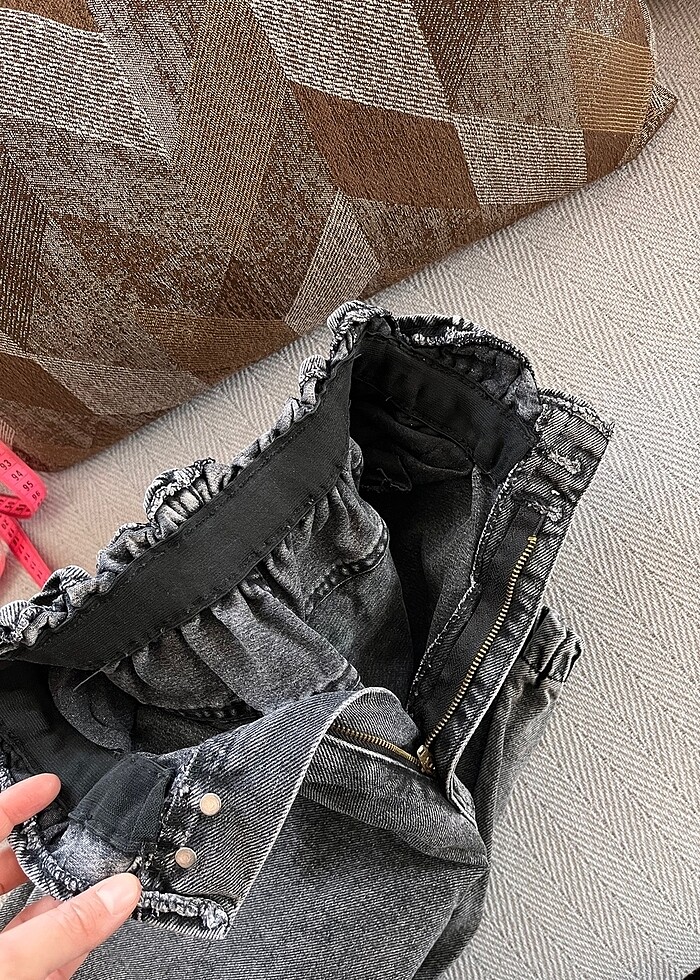 Füme beli bileği lastikli kot pantolon - Görsel 5