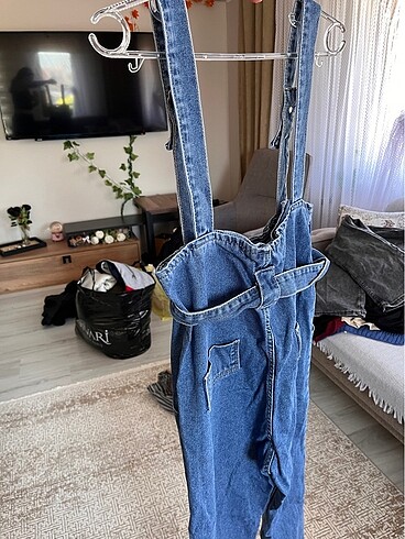 Bahçıvan askı kemerli kot tulum - Görsel 5