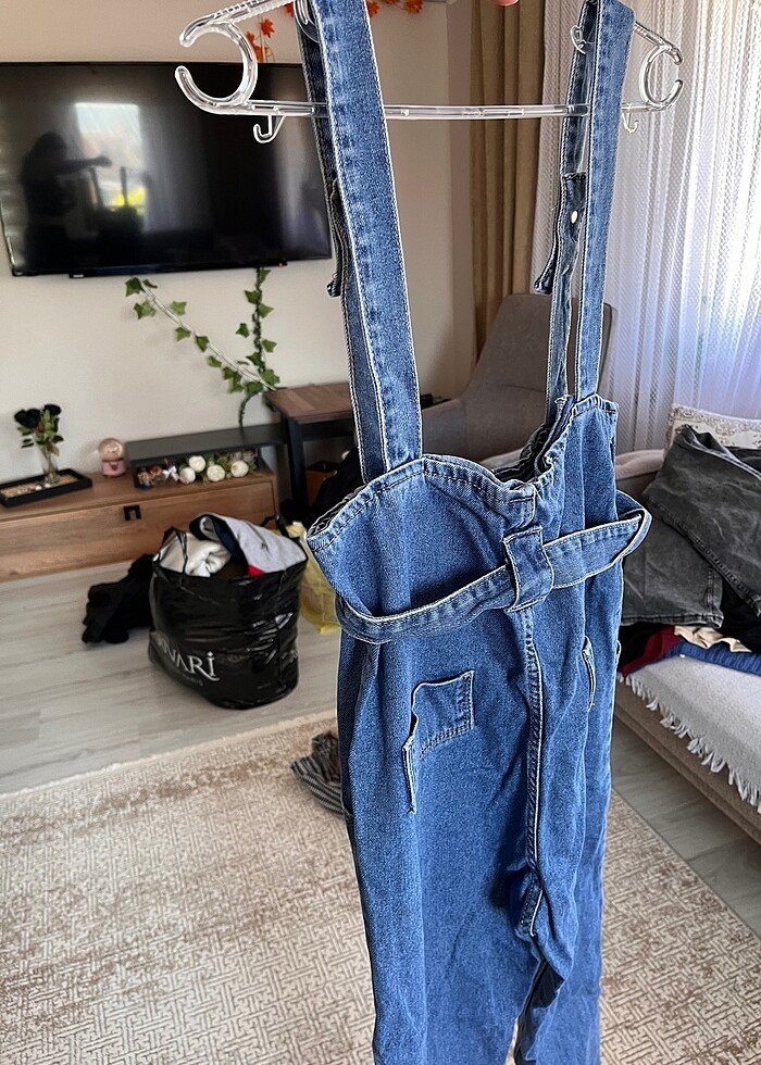 Bahçıvan askı kemerli kot tulum - Görsel 5