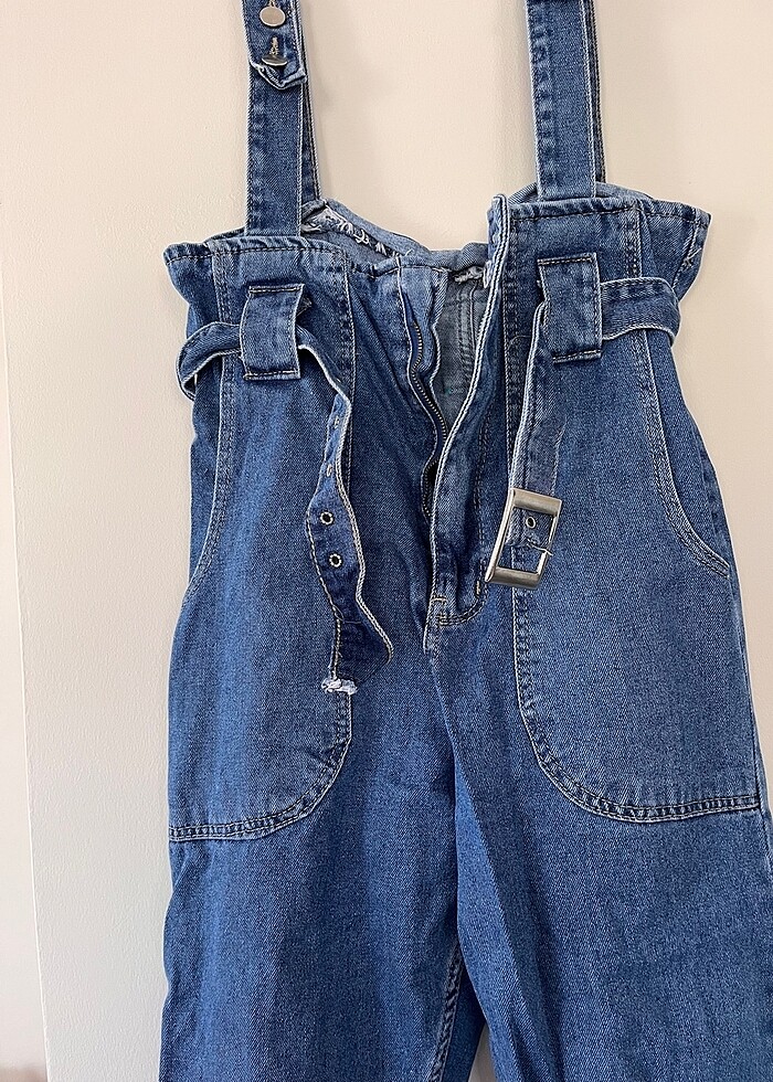 Bahçıvan askı kemerli kot tulum - Görsel 3