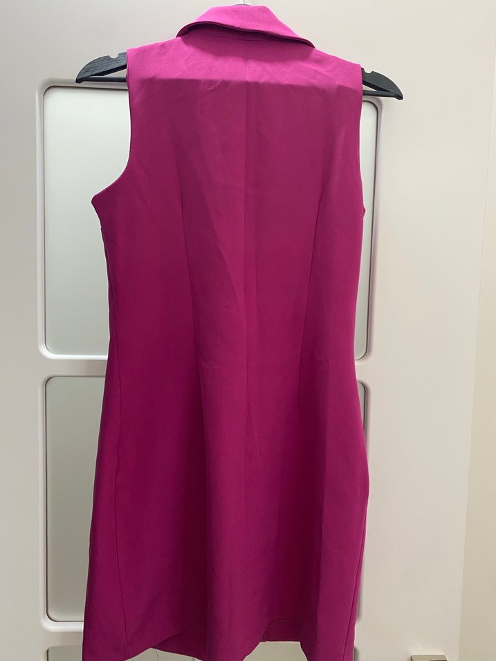 Pembe Düğmeli Kadın Elbise Mini - Görsel 3