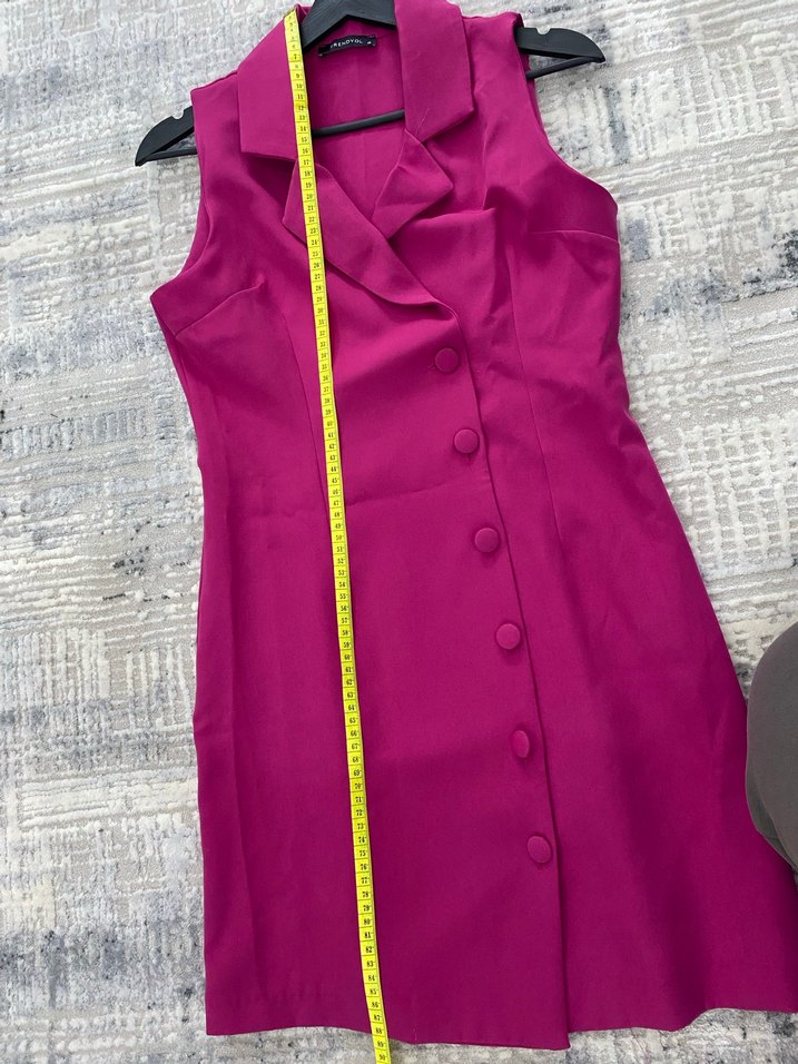 Pembe Düğmeli Kadın Elbise Mini - Görsel 4