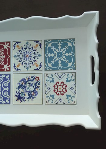 Beyaz Desenli Geleneksel Tepsi - Görsel 6