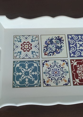 Beyaz Desenli Geleneksel Tepsi - Görsel 5