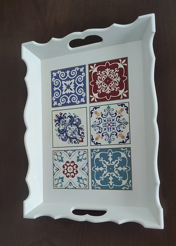 Beyaz Desenli Geleneksel Tepsi - Görsel 4