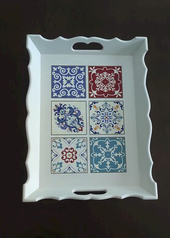 Beyaz Desenli Geleneksel Tepsi - Görsel 2