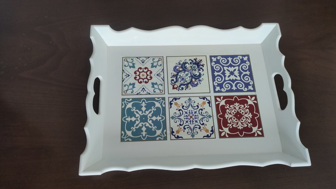 Beyaz Desenli Geleneksel Tepsi - Görsel 5