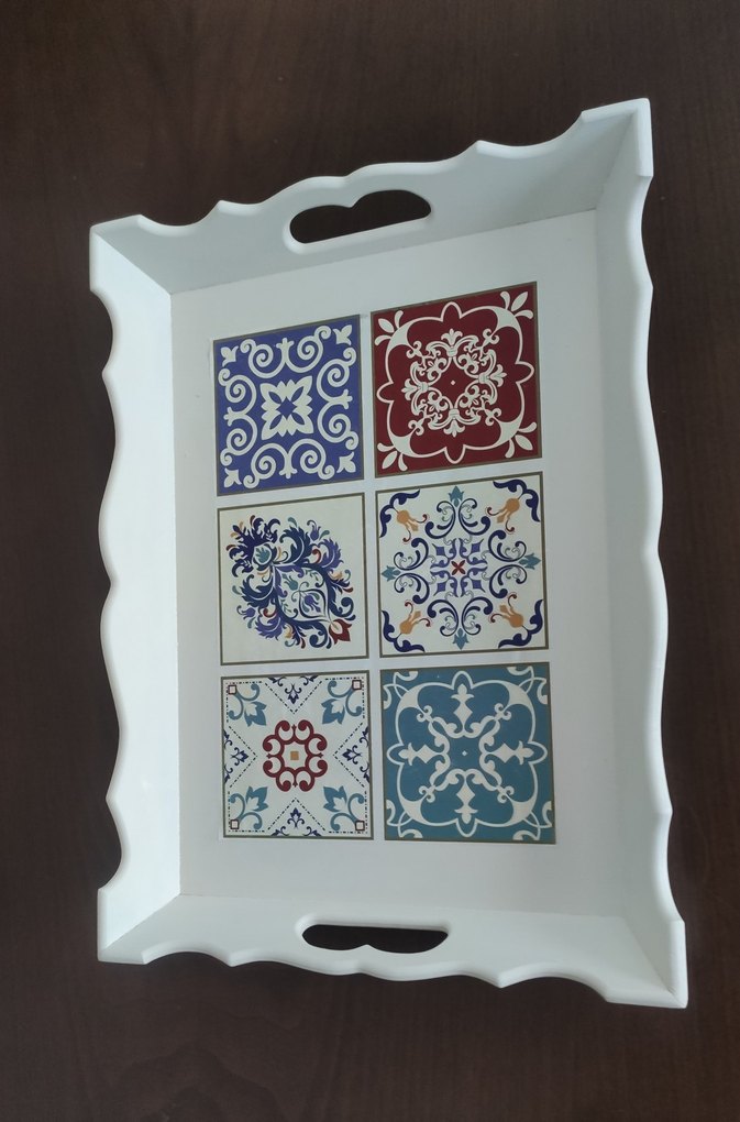 Beyaz Desenli Geleneksel Tepsi - Görsel 4