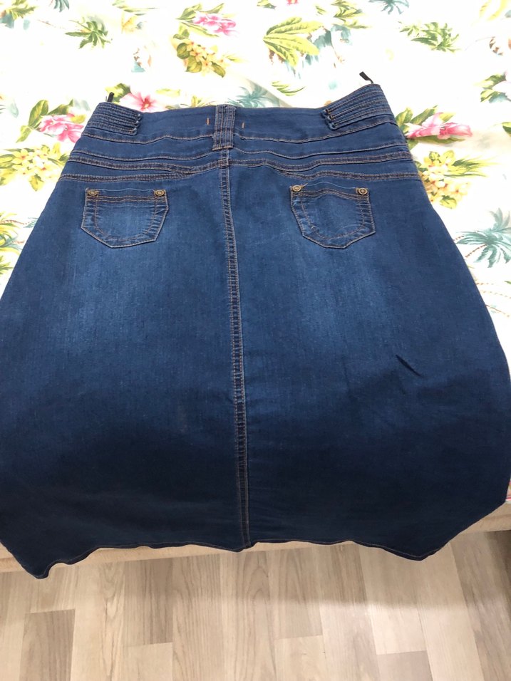 Lacivert Düğmeli Midi Kot Etek - Görsel 4