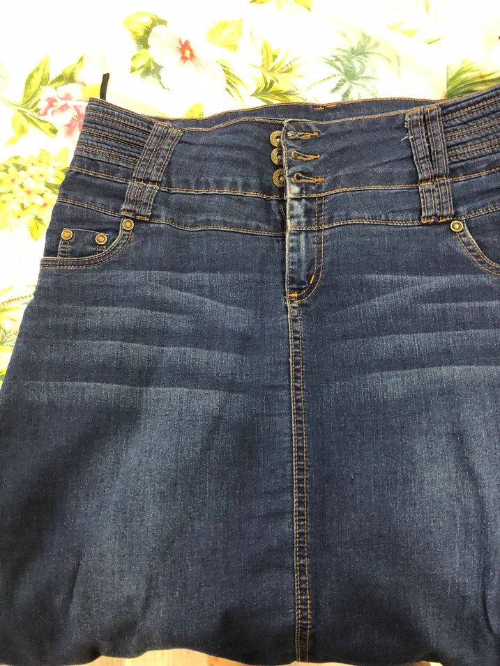 Lacivert Düğmeli Midi Kot Etek - Görsel 2