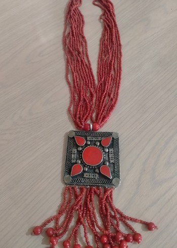  Beden kırmızı Renk Vintage orjinal kum Mercan Kolye