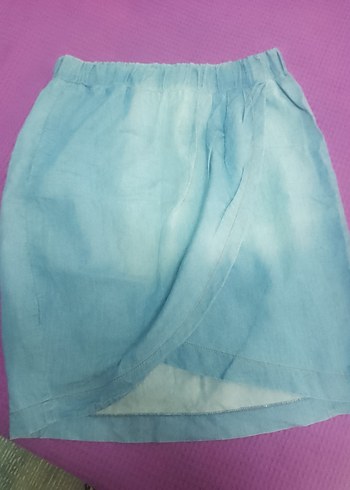 Drapeli Mavi Denim Mini Etek