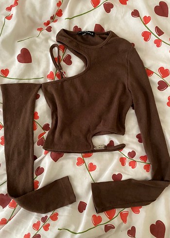 Fineapple Tek Omuzlu Kahverengi Crop Bluz - Görsel 2