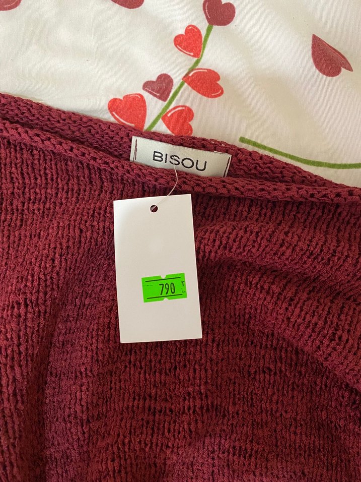 Bordo Uzun Kollu Örgü Bohem Kazak - Görsel 3