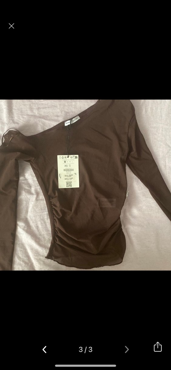 Kahverengi Drapeli Tül Bluz - Görsel 3