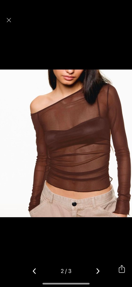 Kahverengi Drapeli Tül Bluz - Görsel 2