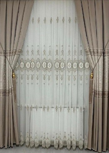 İşlemeli Beyaz Tül Perde - Görsel 3