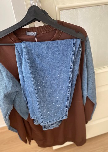 Taşlı Kot pantolon tunik ikili takım - Görsel 2