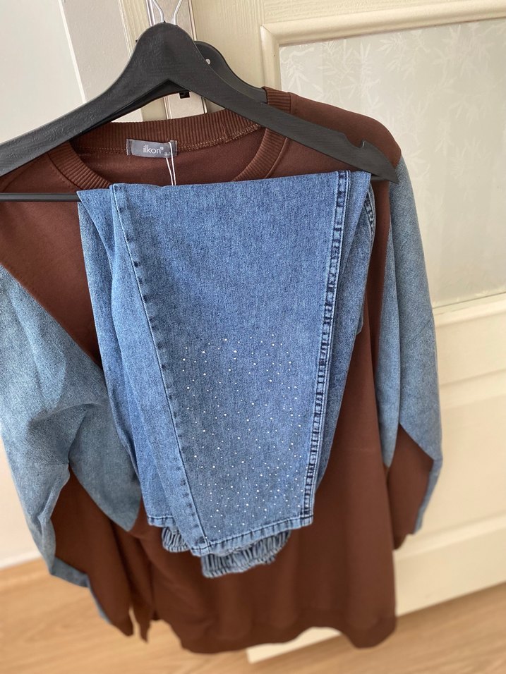 Taşlı Kot pantolon tunik ikili takım - Görsel 2