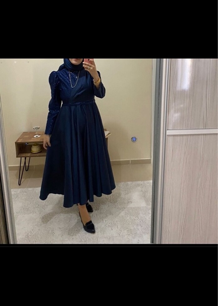 Lacivert Saten abiye elbise - Görsel 3