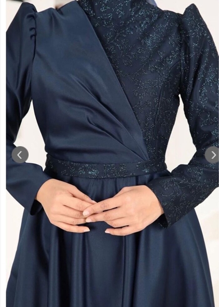 Lacivert Saten abiye elbise - Görsel 2