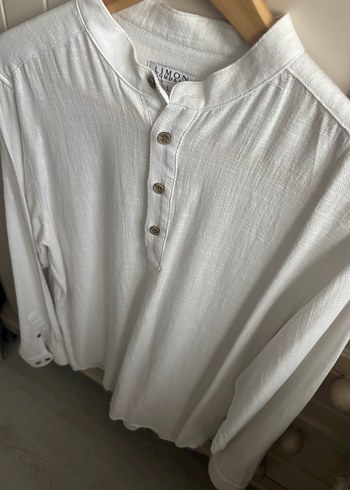 xl Beden beyaz Renk Erkek Beyaz Keten Bohem Hakim Yaka Uzun Kollu Gömlek