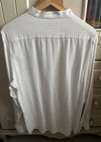 xl Beden Erkek Beyaz Keten Bohem Hakim Yaka Uzun Kollu Gömlek