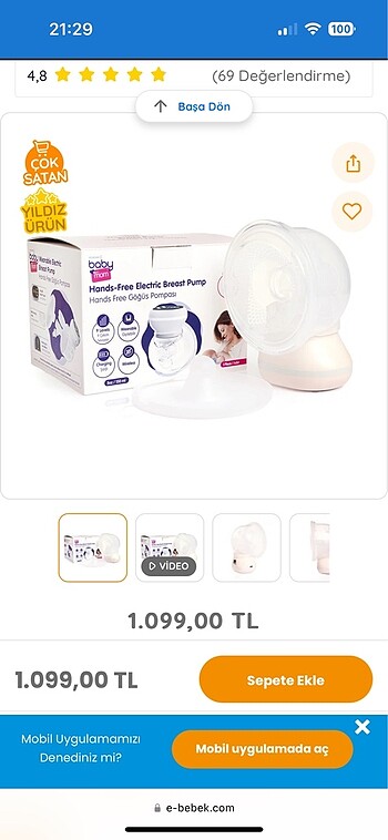 Baby mom şarjlı süt sağma makinesi