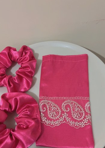 Pembe Dantel Detaylı İpek Saç Tokası Seti - Görsel 3