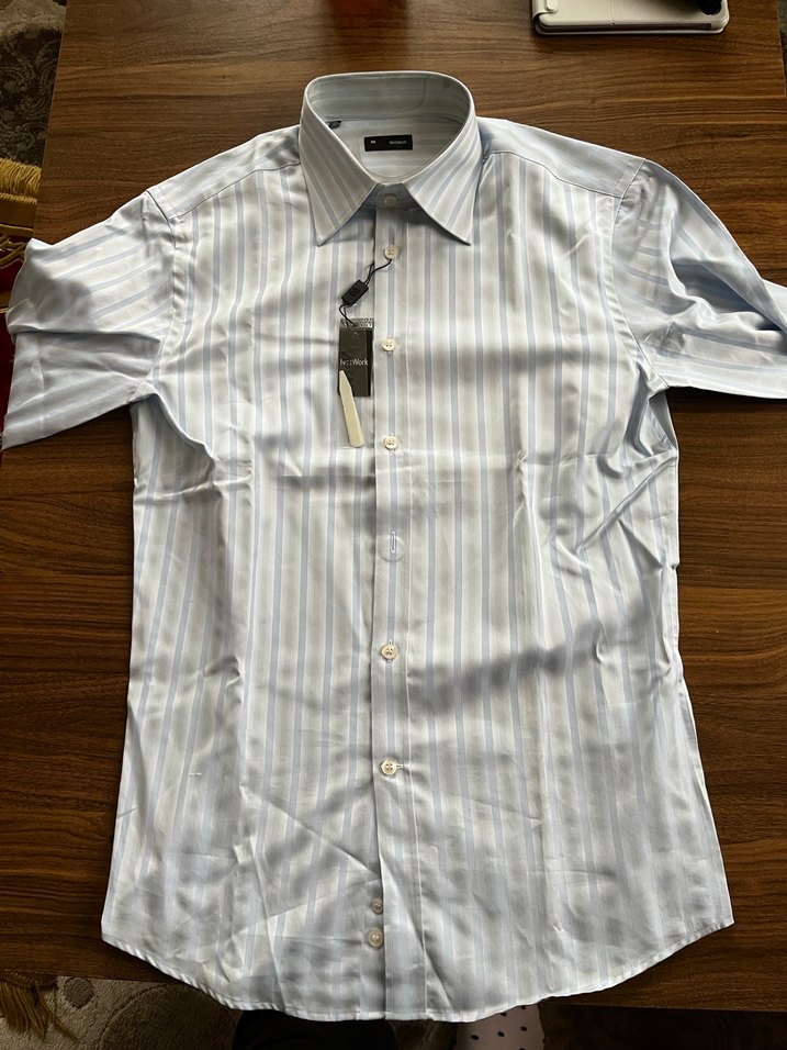 Düğmeli Gri Çizgili Erkek Gömlek network marka - Görsel 2