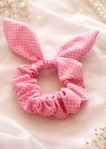 Puantiyeli Pembe Pamuklu Elastik Saç Tokası - Görsel 2