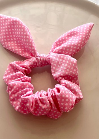 Puantiyeli Pembe Pamuklu Elastik Saç Tokası - Görsel 3