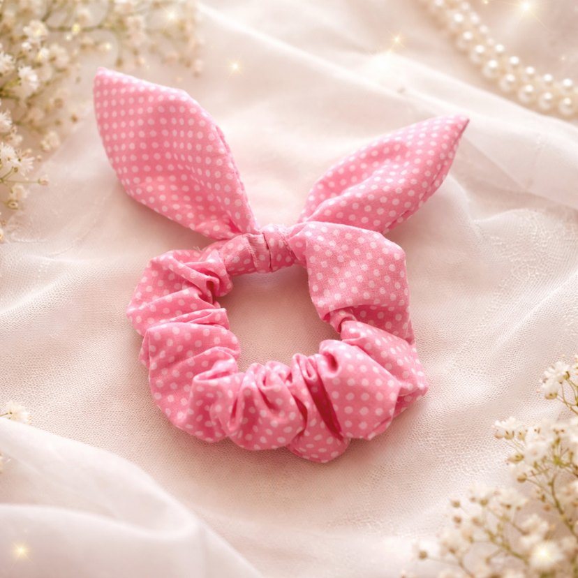 Puantiyeli Pembe Pamuklu Elastik Saç Tokası - Görsel 2