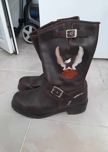 Kahverengi Deri Biker Botlar Tokalı