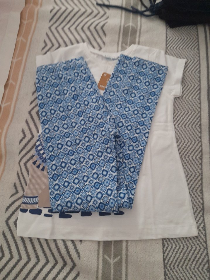 Mavi Desenli Kısa Kollu Hamile Pijama Takımı - Görsel 2