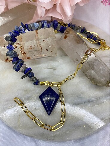 Tasarımcı Lapis lazuli çift taraflı kolye